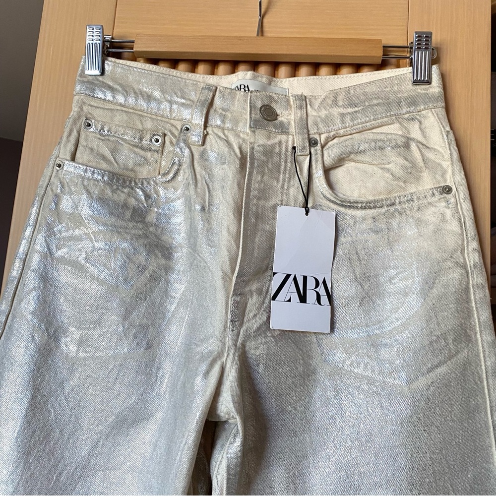 Zara silver metallic wide leg jeans - Picture 8 of 16